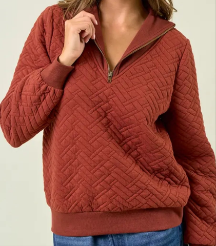Rust quilted zip sweatshirt