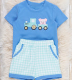Blue Tractor Tot Boy Short Set